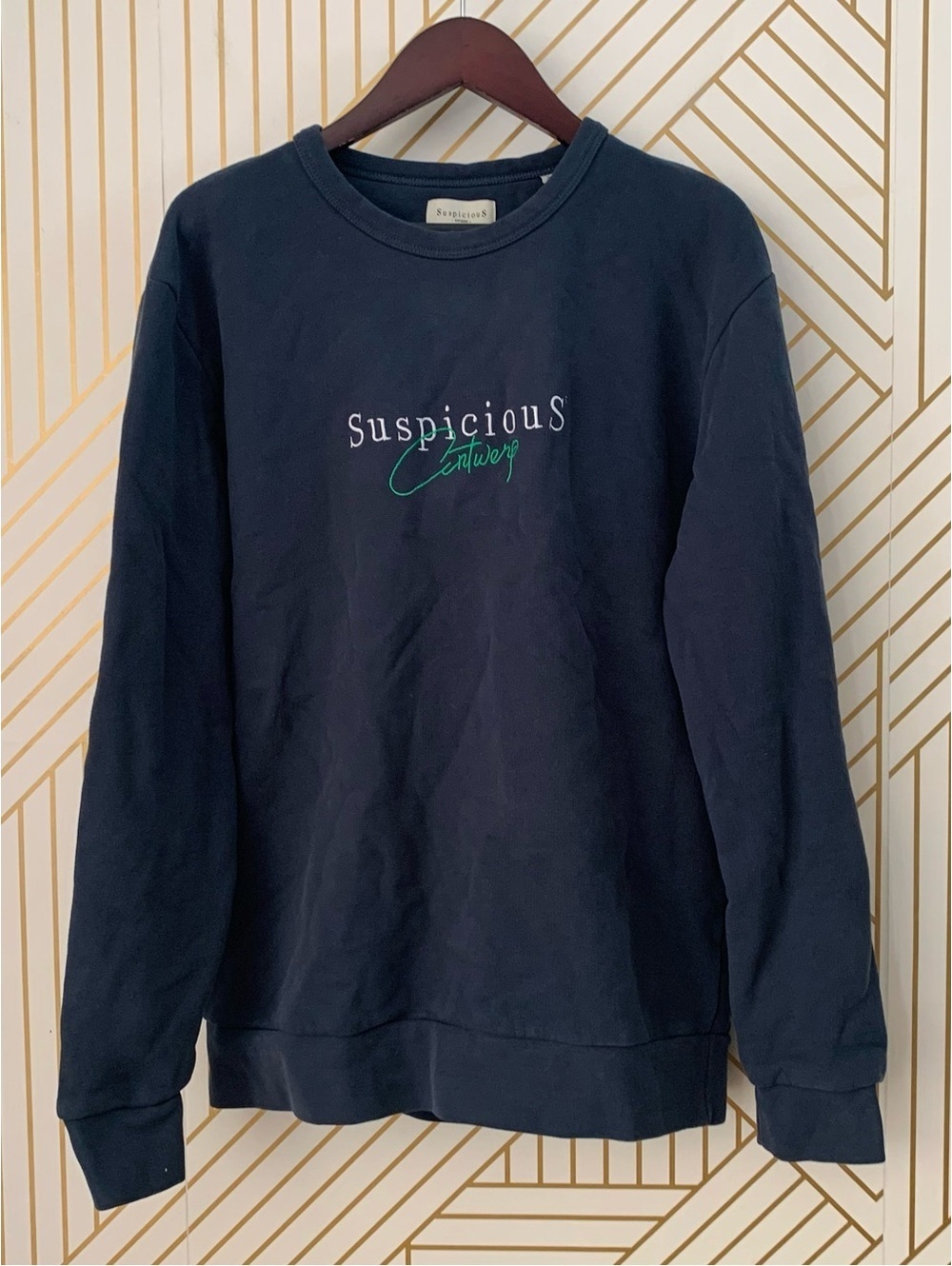 Suspicious Antwerp Navy Crewneck 100% cotton scoop neck pullover European S